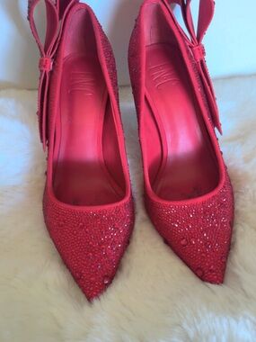 INC International Concepts Red Crystal-Embellished Pointed Toe Pumps